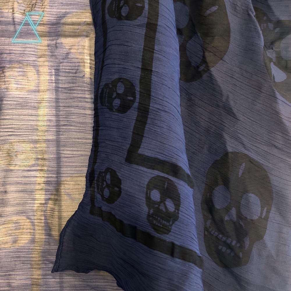 Crepe Thin Navy Skull Scarf